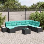 vidaXL Ensemble de canapé de jardin 8 Pièces Noir et turquoise polyrotin