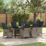 vidaXL Set de salle à manger de jardin 7 pièces avec coussins en poly rotin gris