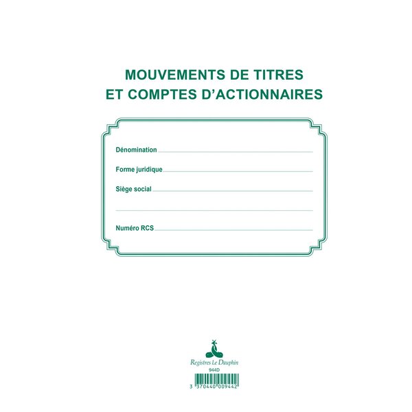 Registre Des Mouvements De Titre  Liste Des Actionnaires  58 Feuillets - Noir - Exacompta