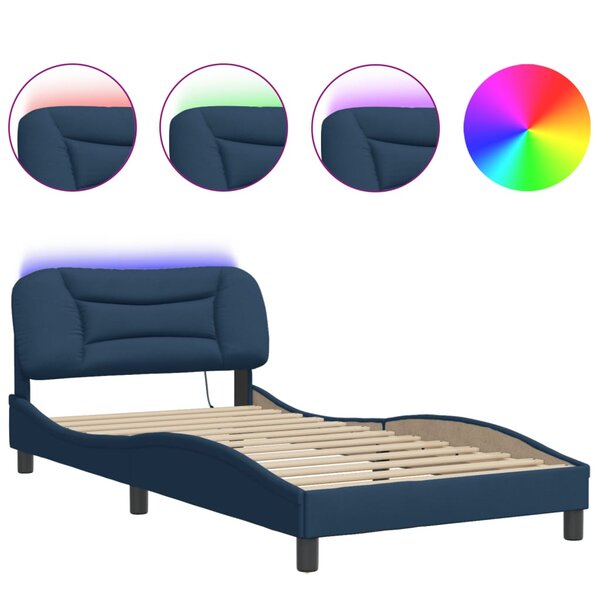 vidaXL Cadre de lit avec LED sans matelas Hvar bleu 100x200 cm tissu