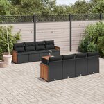 vidaXL Salon de jardin 9 Pièces avec coussins noir résine tressée