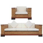vidaXL Ensemble de canapés 2 Pièces avec coussins Marron Rotin naturel