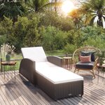 vidaXL Chaise longue avec coussin blanc crème Résine tressée Noir