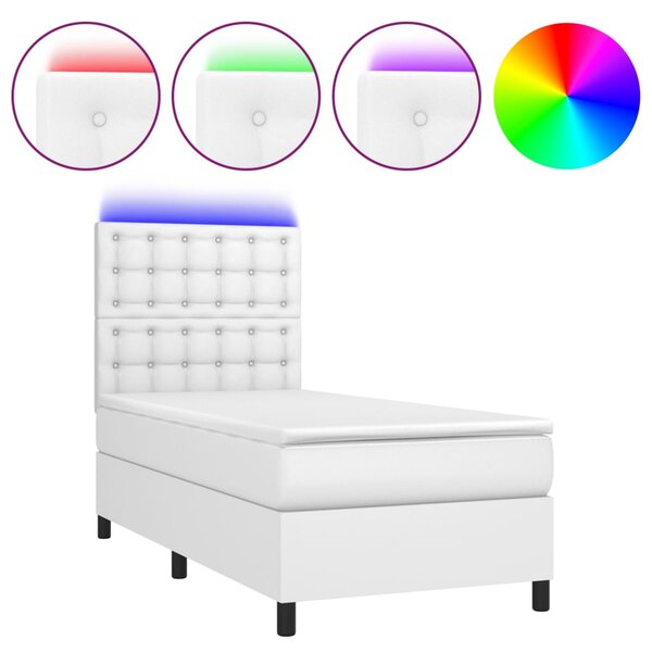vidaXL Sommier à lattes de lit avec matelas et LED Blanc 80x200 cm