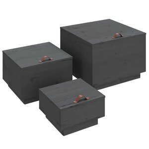 vidaXL Boîtes de rangement et couvercles 3 Pièces Gris Bois massif de pin