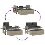 vidaXL Banc inclinable de jardin et coussins gris clair résine tressée