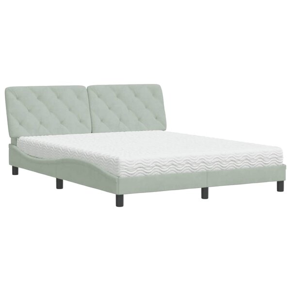 vidaXL Lit avec matelas gris clair 160x200 cm velours