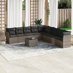 vidaXL Salon de jardin avec coussins 10 Pièces gris résine tressée