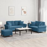 vidaXL Ensemble de canapés 3 Pièces avec coussins bleu velours