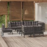 vidaXL Salon de jardin 9 Pièces avec coussins Noir Bois de pin massif