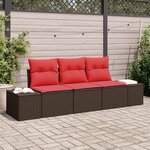 vidaXL Ensemble de canapé de jardin avec coussin 3 Pièces Marron et rouge