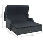 vidaXL Chaise longue à 2 places avec auvent Résine tressée Noir
