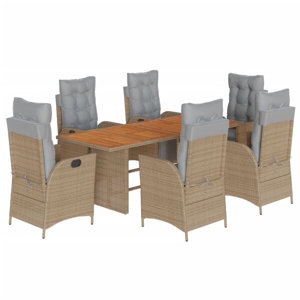 vidaXL Ensemble à manger de jardin coussins 7 Pièces mélange beige rotin