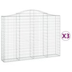 vidaXL Paniers à gabions arqués 3 Pièces 200x30x140/160 cm Fer galvanisé