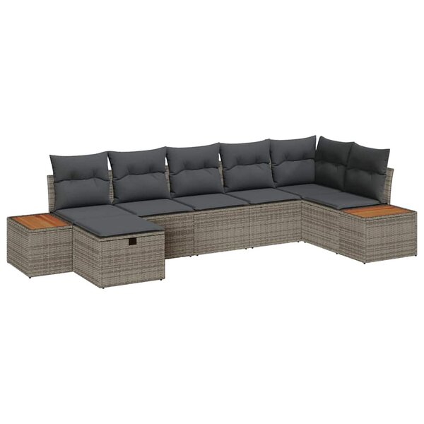 vidaXL Ensemble de canapé de jardin avec coussin 7 Pièces Gris Poly rotin
