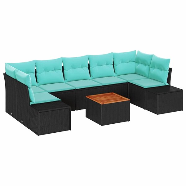 vidaXL Ensemble de canapé de jardin 8 Pièces Noir et turquoise polyrotin