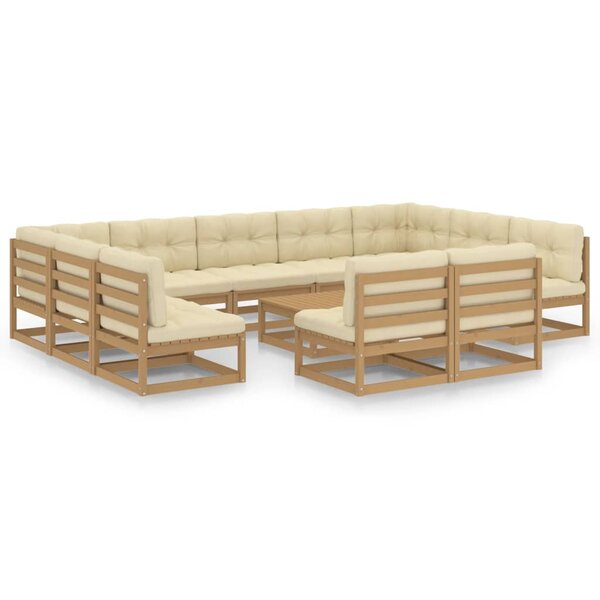 vidaXL Salon de jardin 12 Pièces avec coussins marron miel bois de pin