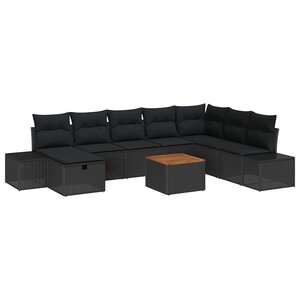 vidaXL Ensemble de canapé de jardin avec coussin 9 Pièces Noir Poly rotin