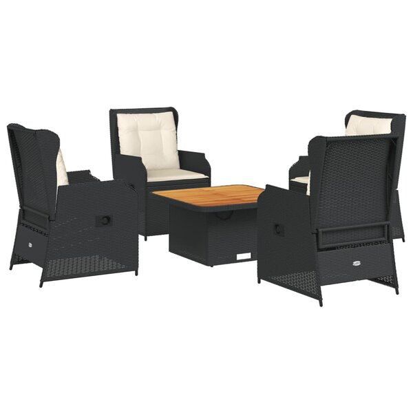 vidaXL Salon de jardin 5 Pièces avec coussins Noir Résine tressée