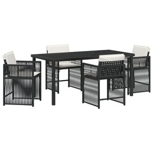vidaXL Ensemble de salle à manger de jardin de 5 pièces avec coussins en rattan poly noir