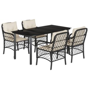 vidaXL Ensemble à manger de jardin coussins 5Pièces Noir Résine tressée