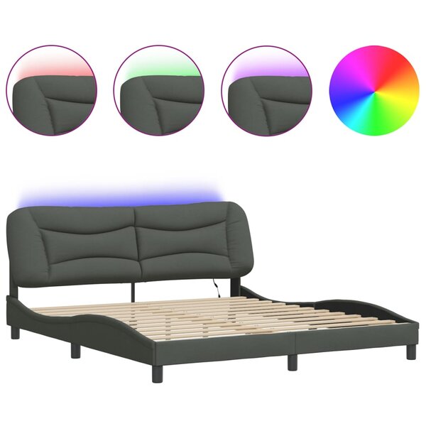 vidaXL Cadre de lit avec LED sans matelas Hvar gris foncé 180x200 cm tissu
