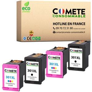 301XL - 4 cartouches compatibles pour HP 301 XL - noir et couleur - COMETE