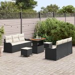 vidaXL Ensemble de canapé de jardin avec coussin 9 Pièces Noir et Crème