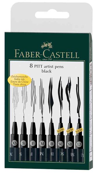 Etui de 8 stylos à encre de chine 'PITT artist pen' Pte Assorties Noir FABER-CASTELL