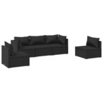 vidaXL Salon de jardin 5 Pièces avec coussins Résine tressée Noir