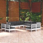 vidaXL Salon de jardin 11 Pièces avec coussins blanc bois de pin solide