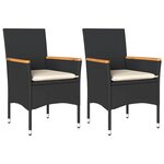 vidaXL Chaises de jardin avec coussins lot de 2 noir résine tressée