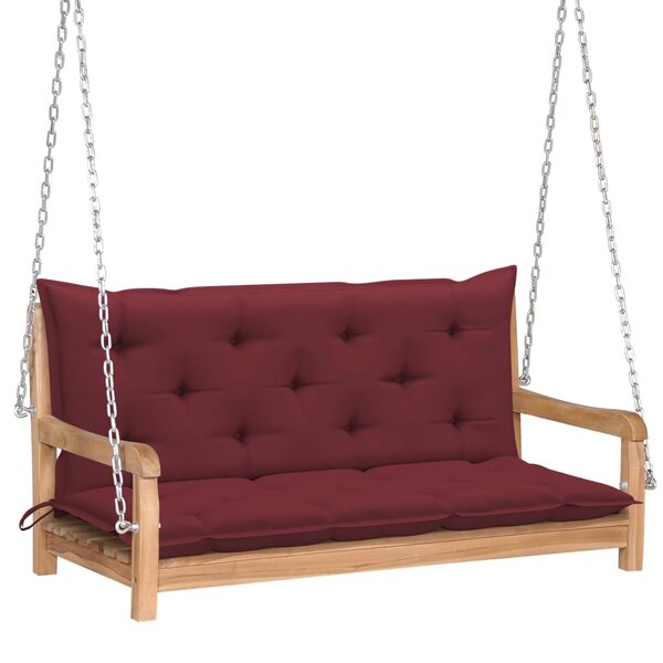 vidaXL Balancelle avec coussin rouge bordeaux 120 cm Bois de teck