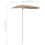 vidaXL Demi-parasol de jardin avec mât 180x90 cm Taupe