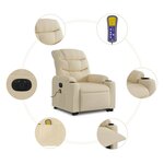 vidaXL Fauteuil inclinable de massage électrique Crème Tissu