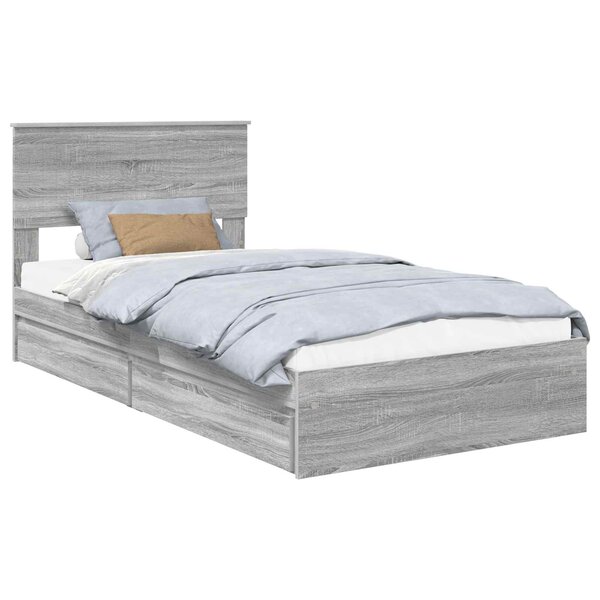 vidaXL Lit de Rangement Gris Sonoma 100 x 200 cm Bois d'ingénierie