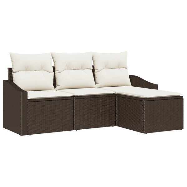 vidaXL Set de canapés de jardin 4 pièces avec coussins - Rattan poly brun