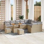 Ensemble de canapé de jardin de 12 pièces avec coussins en rattan poly beige acacia