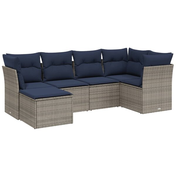 vidaXL Salon de jardin 6 Pièces avec coussins gris résine tressée