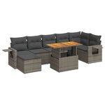 vidaXL Salon de jardin 8 Pièces avec coussins gris résine tressée