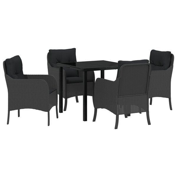 vidaXL Ensemble de Salle à Manger de Jardin 5 Pièces avec Coussins Rattan Poly Noir