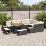 vidaXL Ensemble de canapé de jardin 12 Pièces Noir Poly rotin