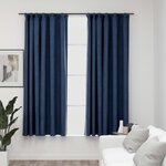 vidaXL Rideaux occultants aspect lin avec crochets 2Pièces Bleu 140x175cm