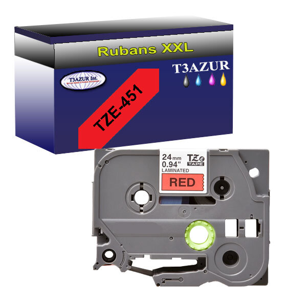Ruban pour étiquettes laminées générique Brother Tze-451 pour étiqueteuses P-touch - Texte noir sur fond rouge - T3AZUR