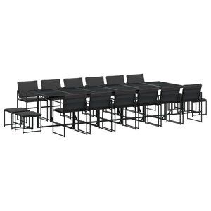 vidaXL Ensemble à manger de jardin avec coussins 17 Pièces noir textilène