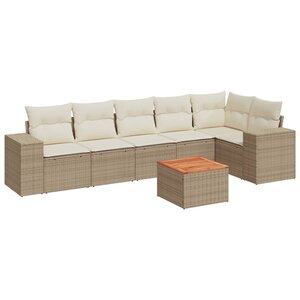 vidaXL Salon de jardin avec coussins 7 Pièces beige résine tressée
