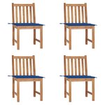 vidaXL Chaises de jardin lot de 4 avec coussins Bois de teck massif