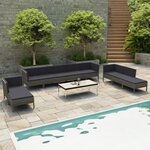 vidaXL Salon de jardin 10 Pièces avec coussins Résine tressée Gris