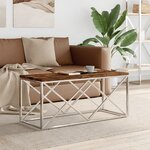 vidaXL Table basse acier inoxydable et bois massif de récupération