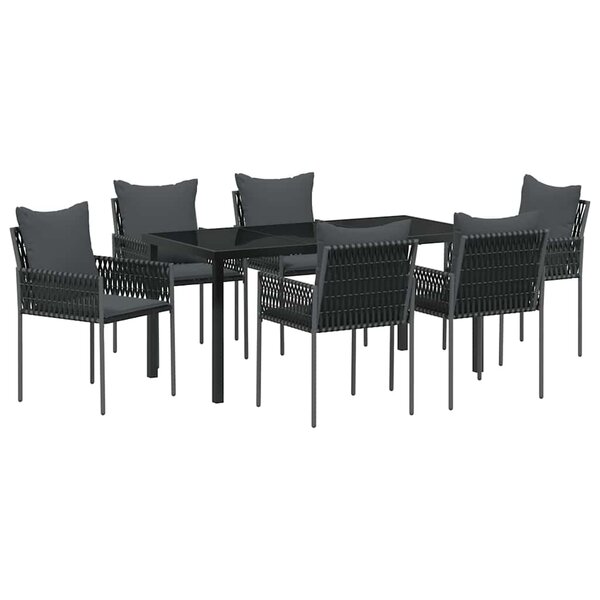 vidaXL Ensemble de salle à manger pour jardin 7 Pièces Noir Poly rotin